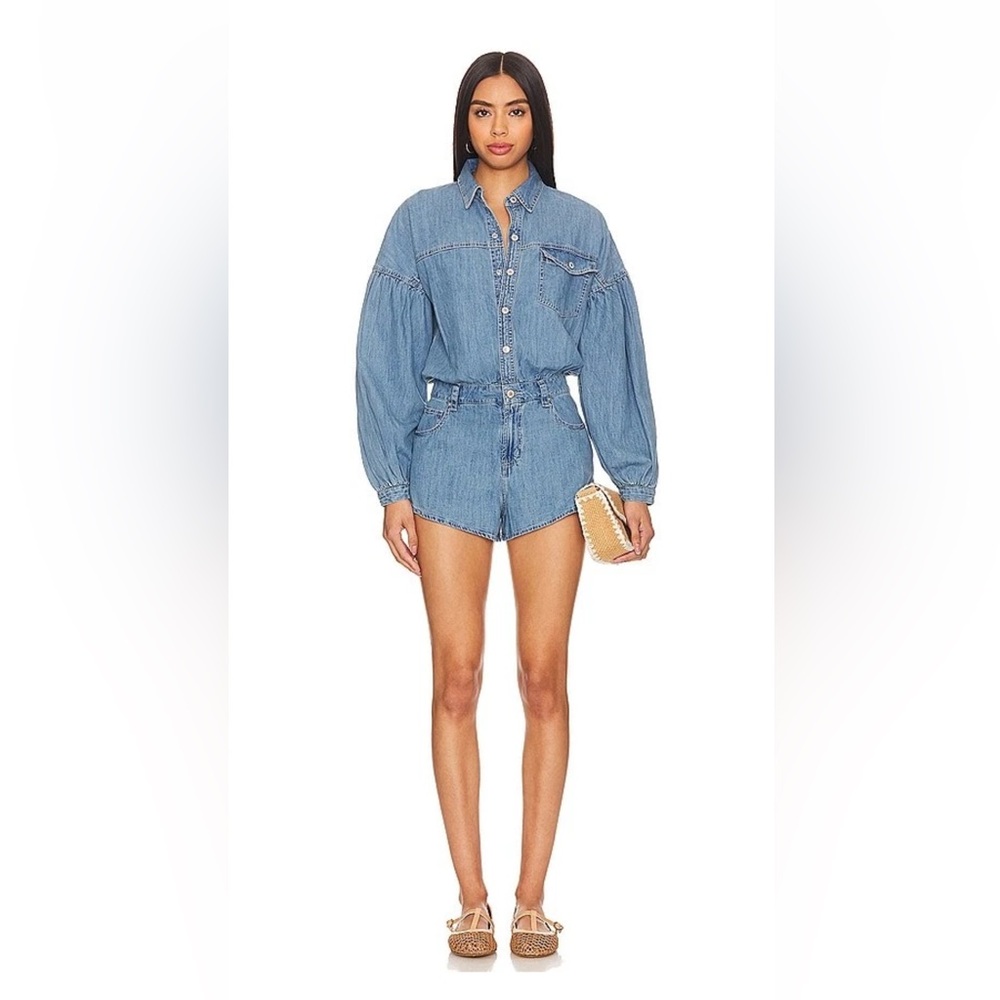 Free People Light Blue Denim Romper